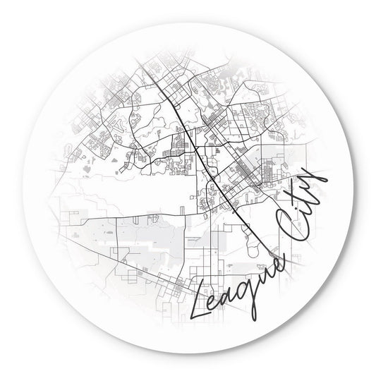 Minimalistic B&W Texas League City Circle Map | Wood Sign | Eaches | Min 1