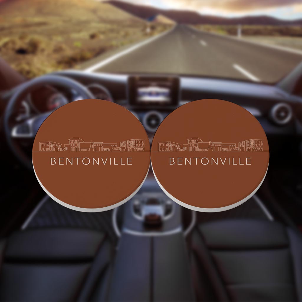 Modern Minimalist Arkansas Bentonville Skyline | Absorbent Car Coasters | Set of 2 | Min 4