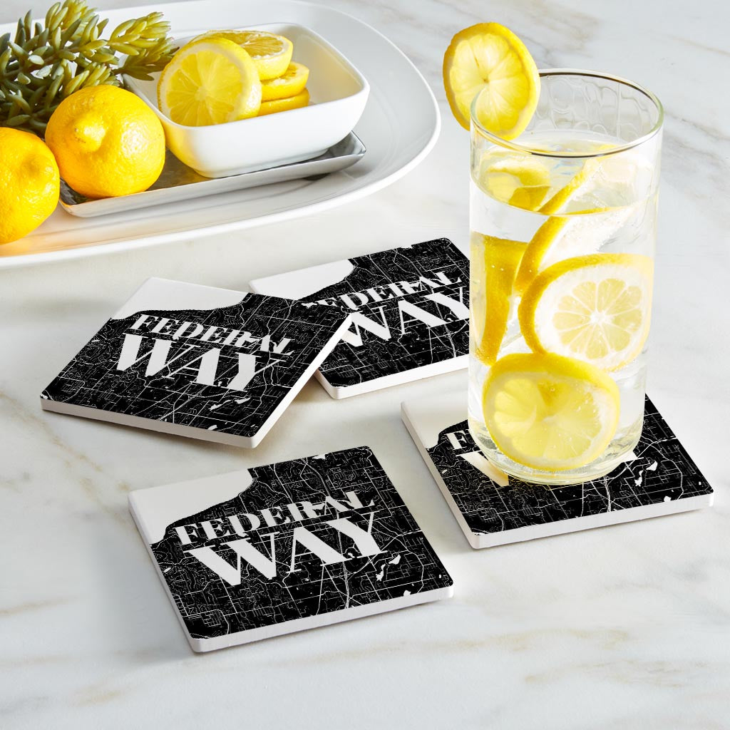 Minimalistic B&W Washington Federal Way Map| Absorbent Coasters | Set of 4 | Min 2