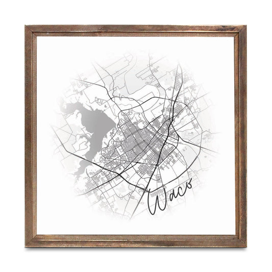 Minimalistic B&W Texas Waco Circle Map | Wood Sign | Eaches | Min 1