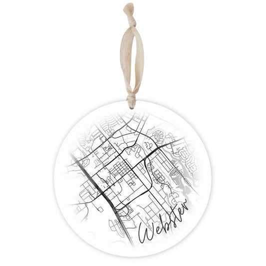 Minimalistic B&W Texas Webster Circle Map | Wood Ornament | Eaches | Min 1