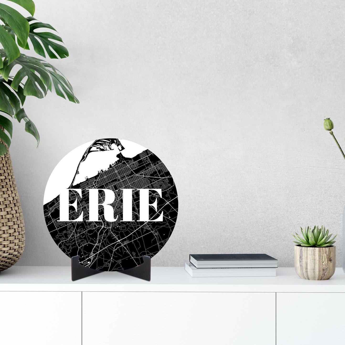 Minimalistic B&W Pennsylvania Erie Map | Wood Sign | Eaches | Min 1