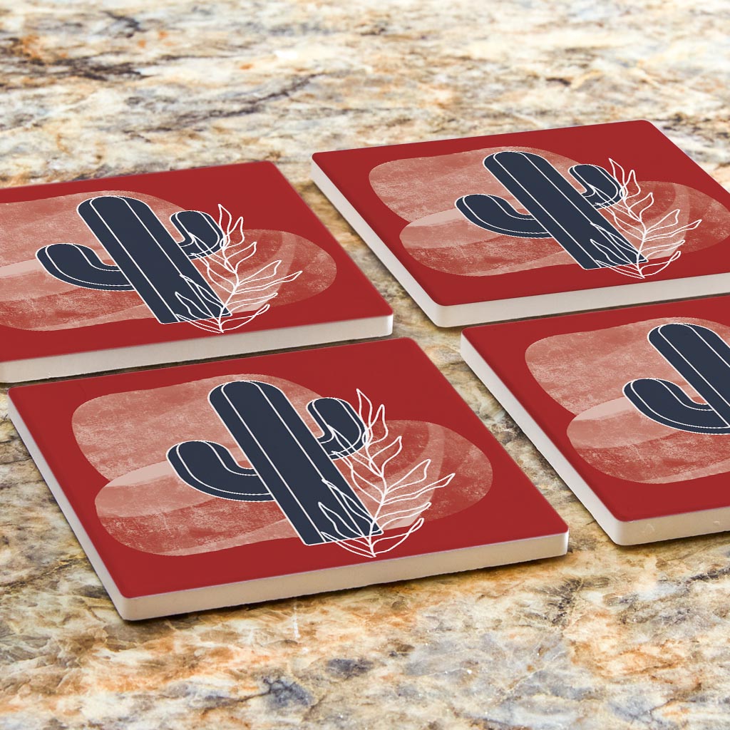 Modern Minimalist Texas Colors Cactus | Absorbent Coasters | Set of 4 | Min 2