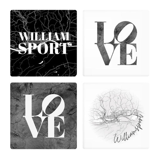 Minimalistic B&W Pennsylvania Williamsport Maps Love| Absorbent Coasters | Set of 4 | Min 2