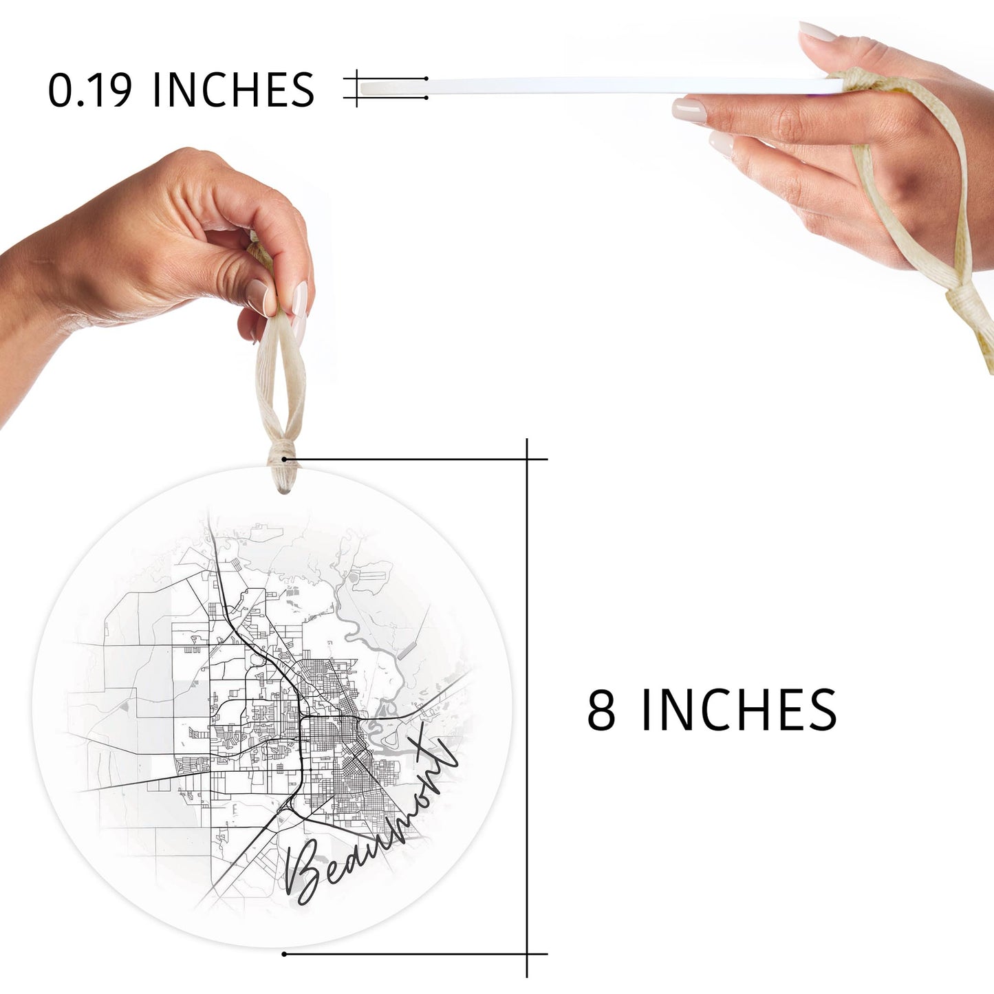 Minimalistic B&W Texas Beaumont Circle Map | Wood Ornament | Eaches | Min 1