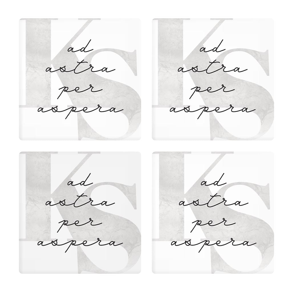 Minimalist B&W Kansas Ad Astra Per Aspera | Absorbent Coasters | Set of 4 | Min 2