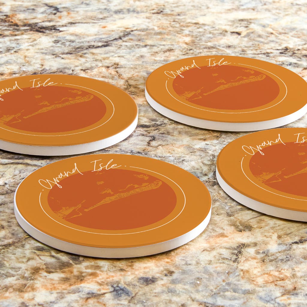 Louisiana Colorful Grand Isle Circle Map| Absorbent Coasters | Set of 4 | Min 2