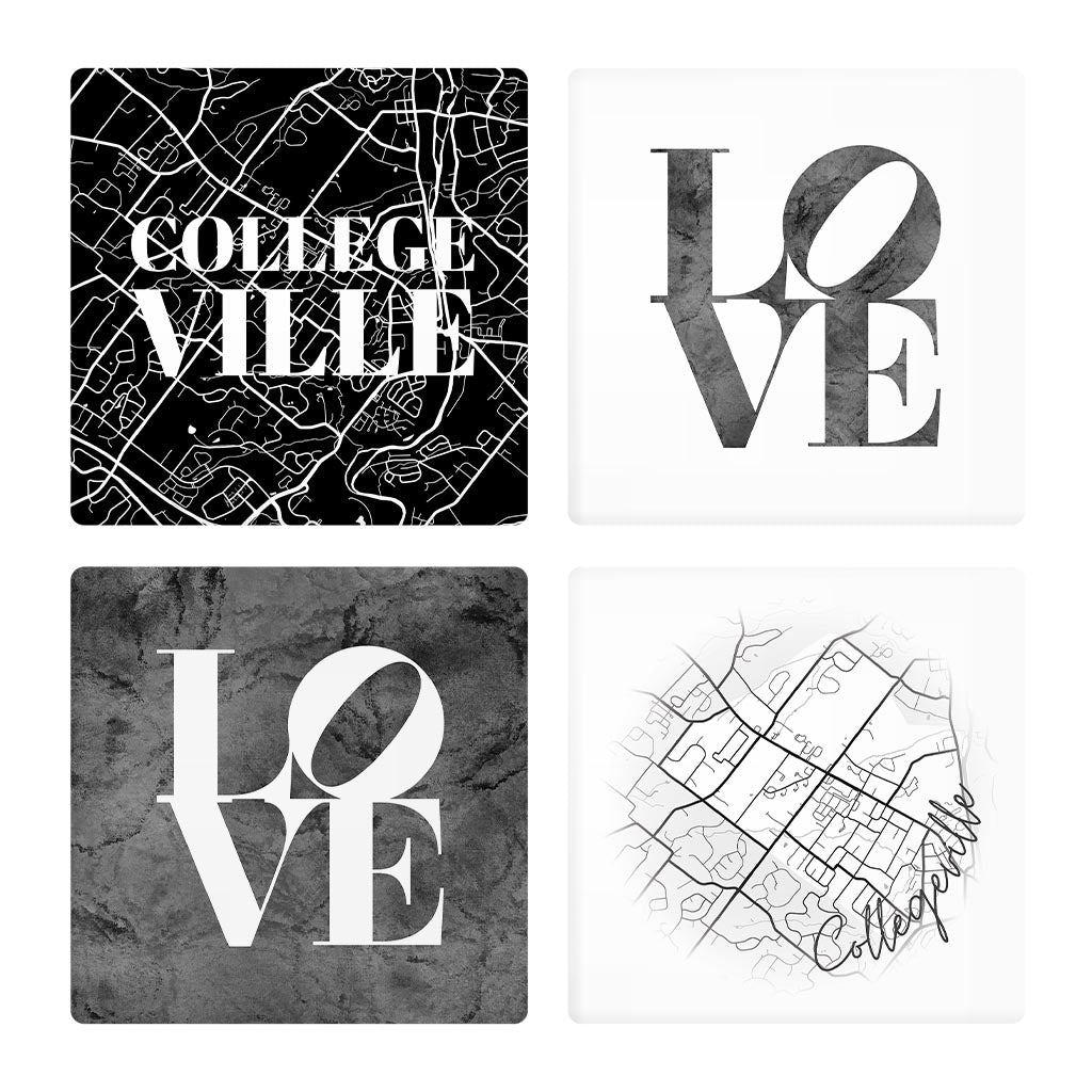 Minimalistic B&W Pennsylvania Collegeville Maps Love | Absorbent Coasters | Set of 4 | Min 2