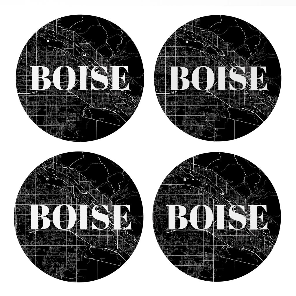 Minimalist B&W Idaho Boise Map | Absorbent Coasters | Set of 4 | Min 2