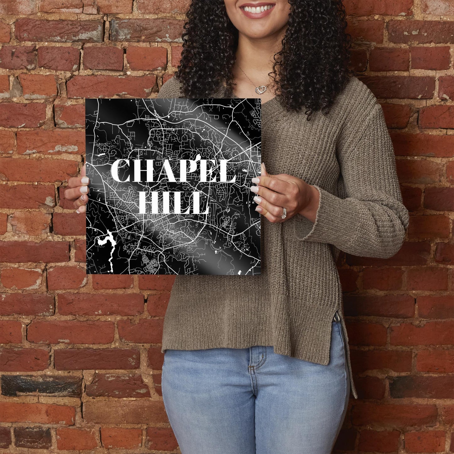 Minimalistic B&W North Carolina Chapel Hill Map | Hi-Def Glass Art | Eaches | Min 1