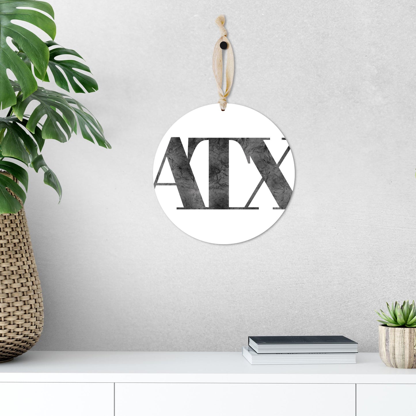 Minimalistic B&W Texas Austin White Initials | Wood Ornament | Eaches | Min 1