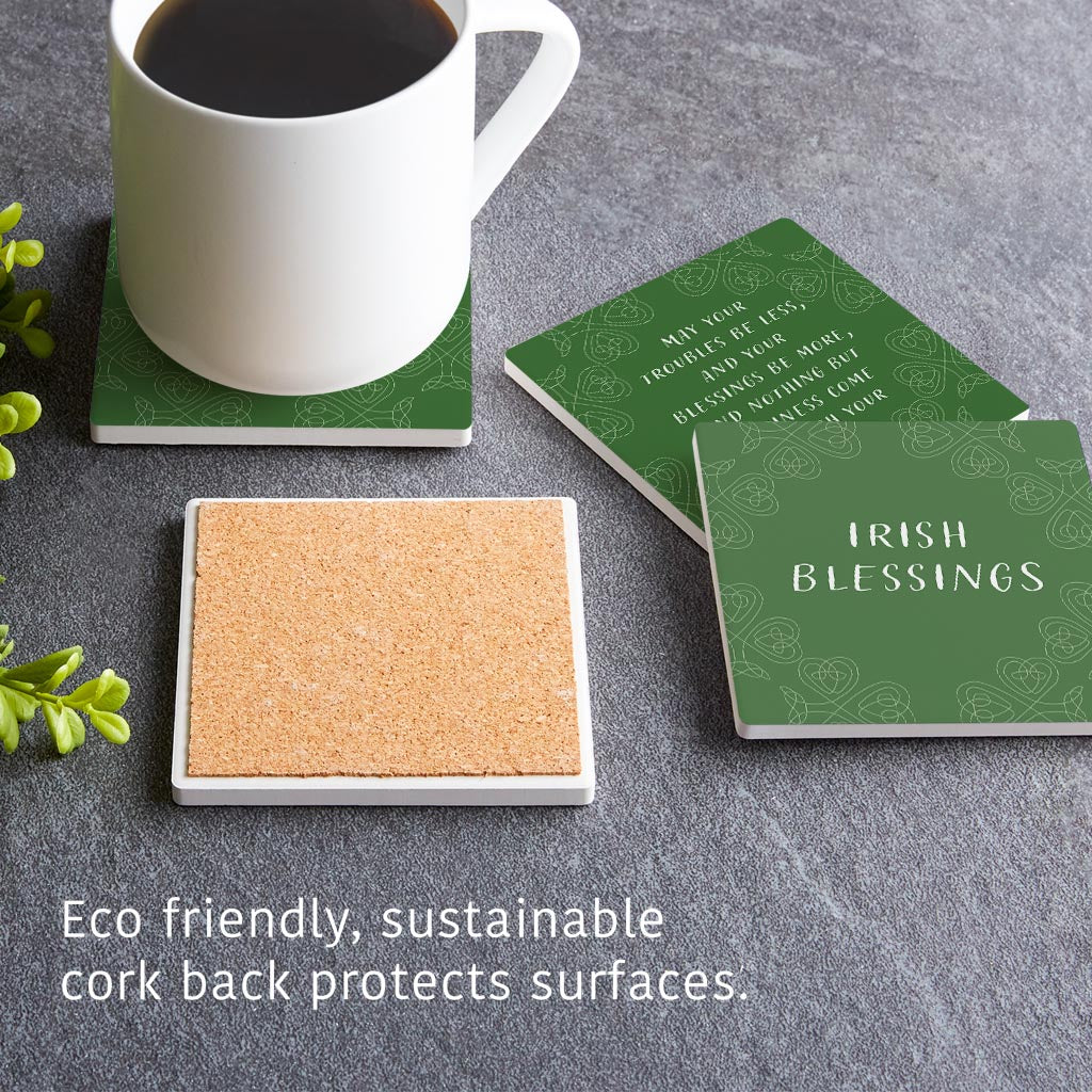 Dark Green Shamrock Irish Blessings Poem | Absorbent Coasters | Set of 4 | Min 2