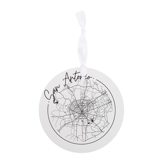 Modern San Antonio Round Map| Wood Ornament | Eaches | Min 6