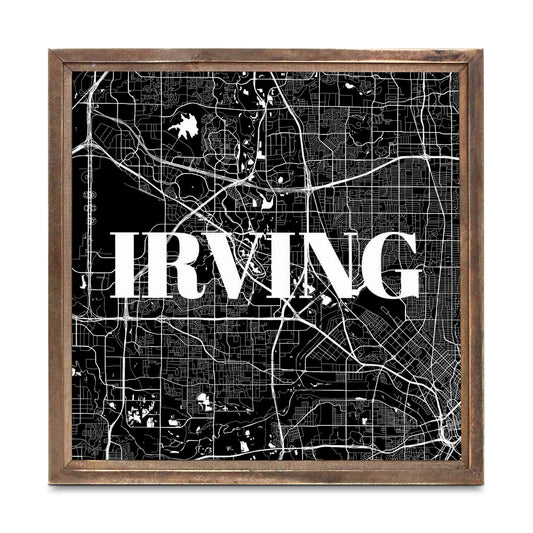 Minimalistic B&W Texas Irving Map | Wood Sign | Eaches | Min 1