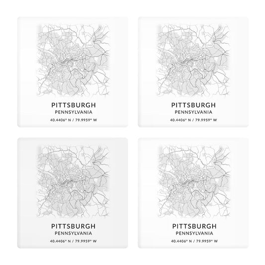 Pittsburgh Pa Minimalistic Map With Coordinates| Absorbent Coasters | Set of 4 | Min 2