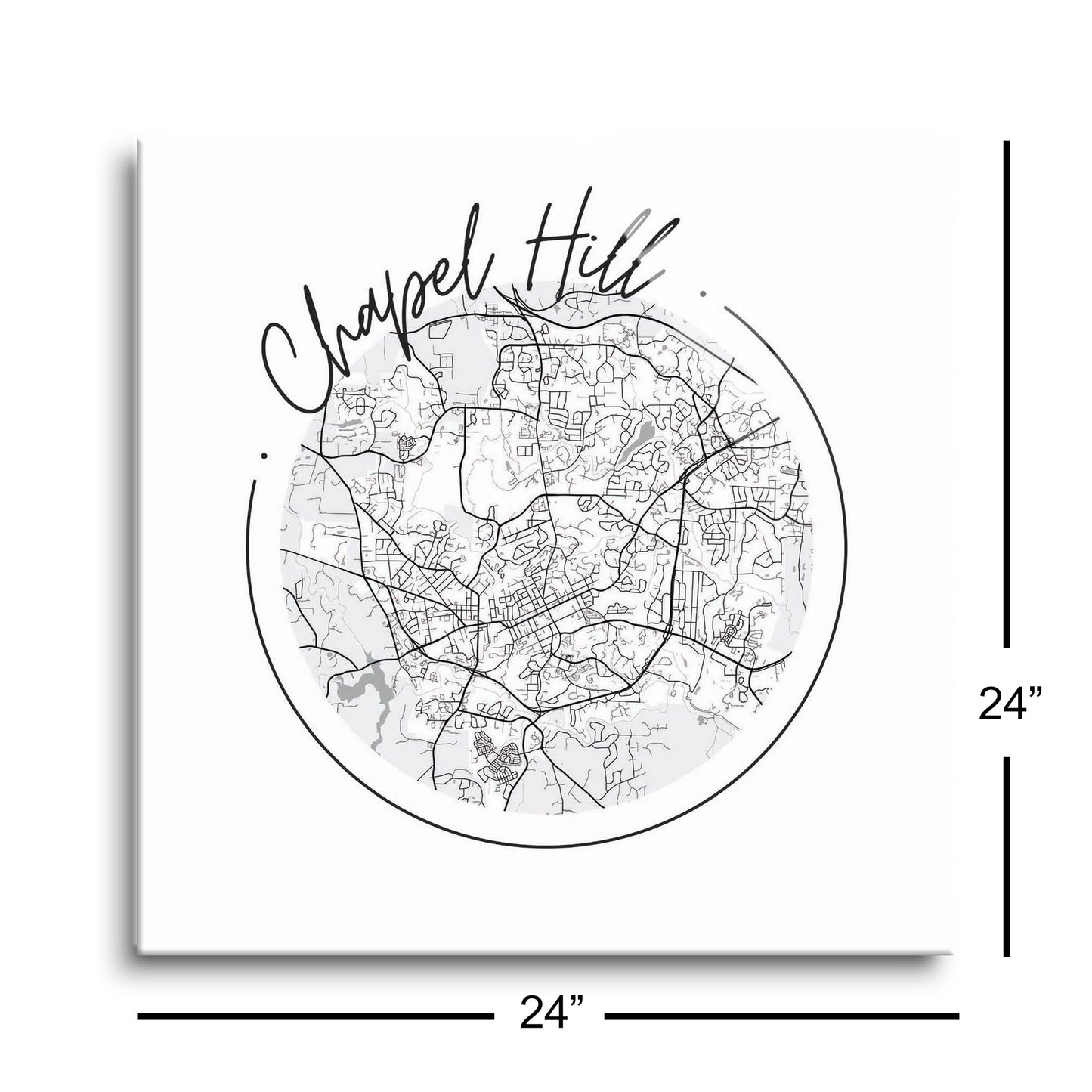 Minimalistic B&W North Carolina Chapel Hill Circle Map | Hi-Def Glass Art | Eaches | Min 1