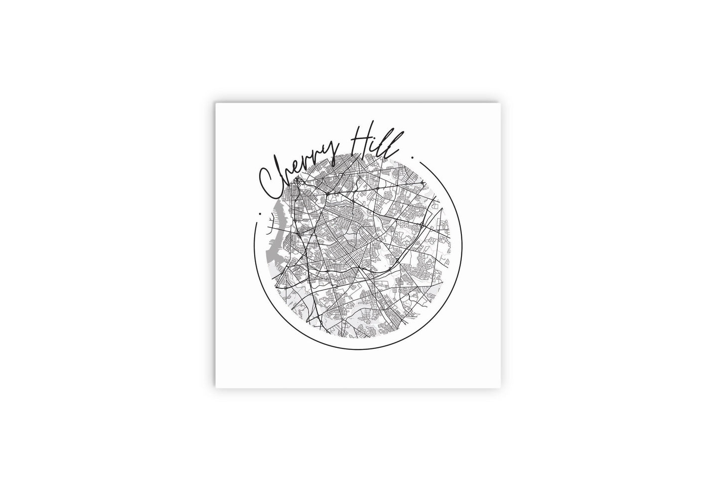 Minimalistic B&W New Jersey Cherry Hill Circle Map | Wood Sign | Eaches | Min 2