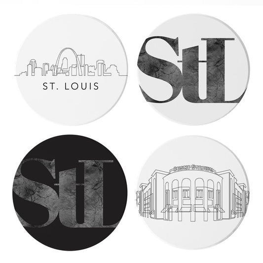 Minimalist B&W Missouri St Louis Line Drawings Stl | Absorbent Coasters | Set of 4 | Min 2