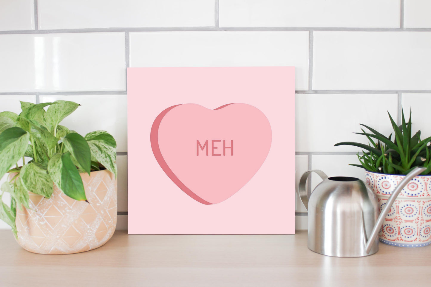 Funny Message Hearts Meh | Wood Sign | Eaches | Min 2