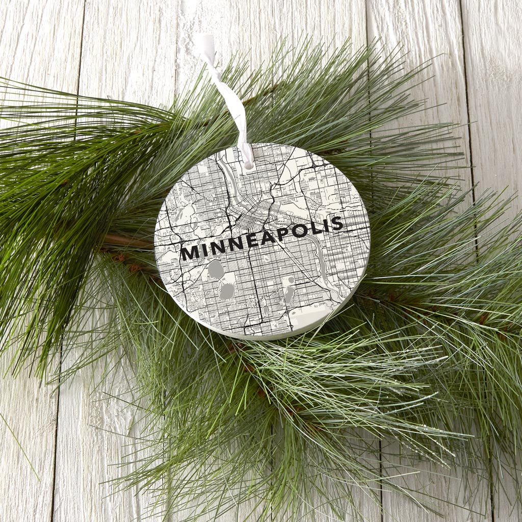 Minimalistic Minneapolis Minnesota Map White| Wood Ornament | Eaches | Min 6