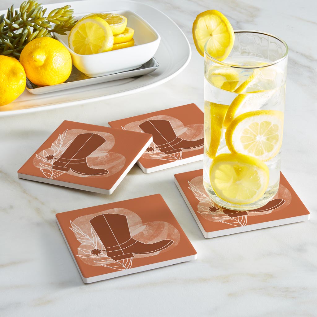 Modern Minimalist Texas Cowboy Boot | Absorbent Coasters | Set of 4 | Min 2