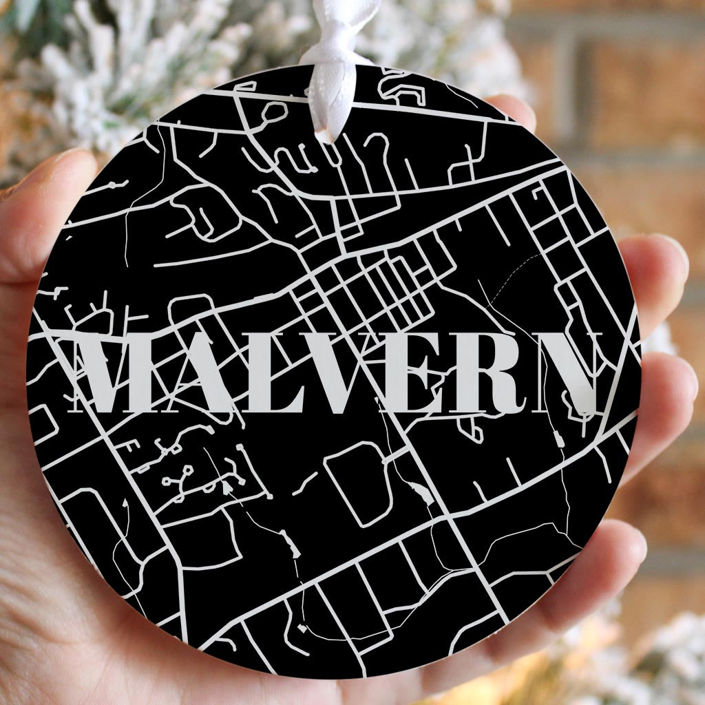 Minimalistic B&W Pennsylvania Malvern Map | Wood Ornament | Eaches | Min 6