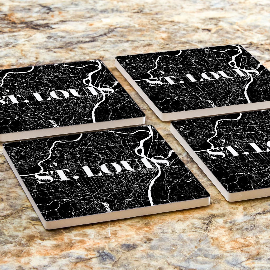 Minimalist B&W Missouri St Louis Map | Absorbent Coasters | Set of 4 | Min 2