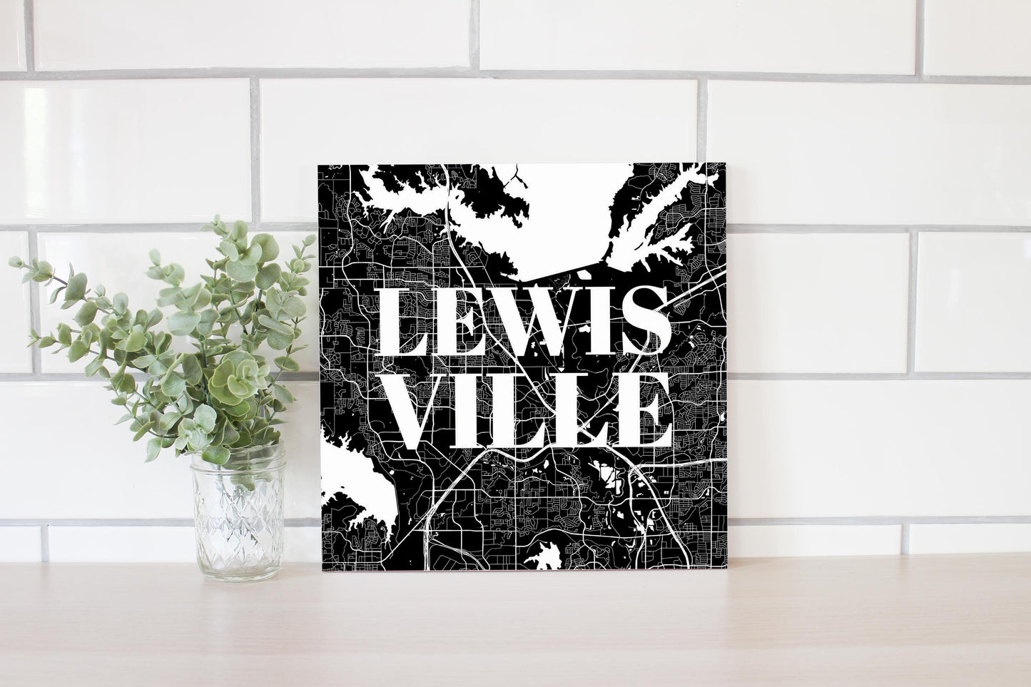 Minimalistic B&W Texas Lewisville Map | Wood Sign | Eaches | Min 2