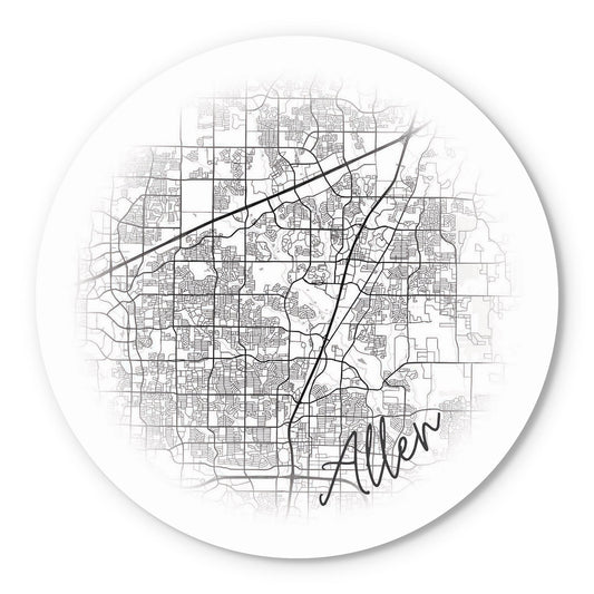 Minimalistic B&W Texas Allen Circle Map | Wood Sign | Eaches | Min 1