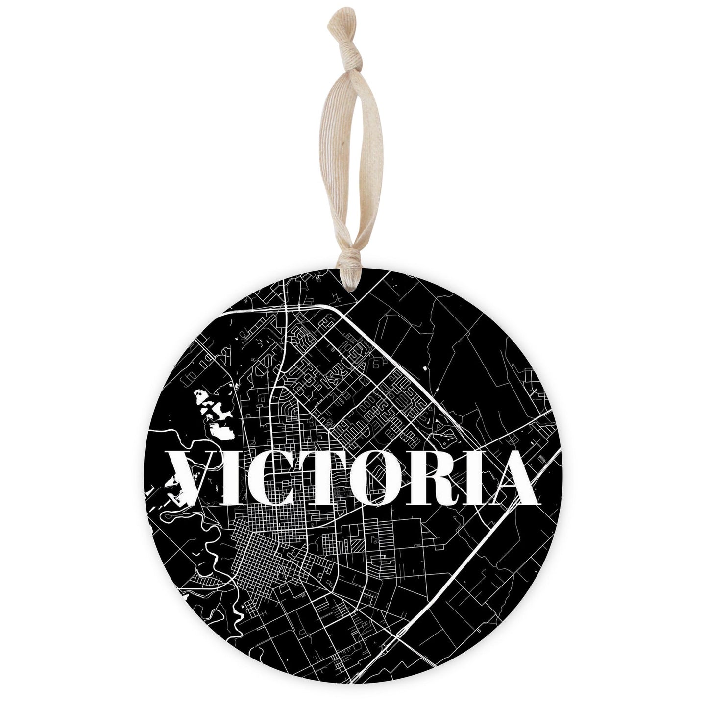 Minimalistic B&W Texas Victoria Map | Wood Ornament | Eaches | Min 1