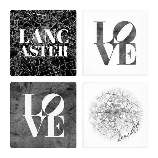 Minimalistic B&W Pennsylvania Lancaster Maps Love | Absorbent Coasters | Set of 4 | Min 2