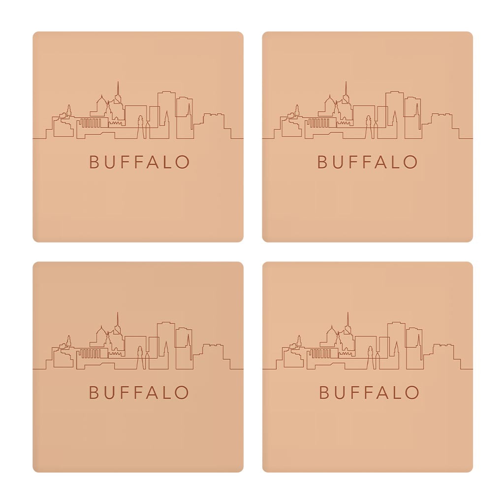 Modern Minimalistic New York Buffalo Skyline | Absorbent Coasters | Set of 4 | Min 2