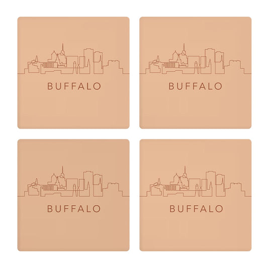 Modern Minimalistic New York Buffalo Skyline | Absorbent Coasters | Set of 4 | Min 2