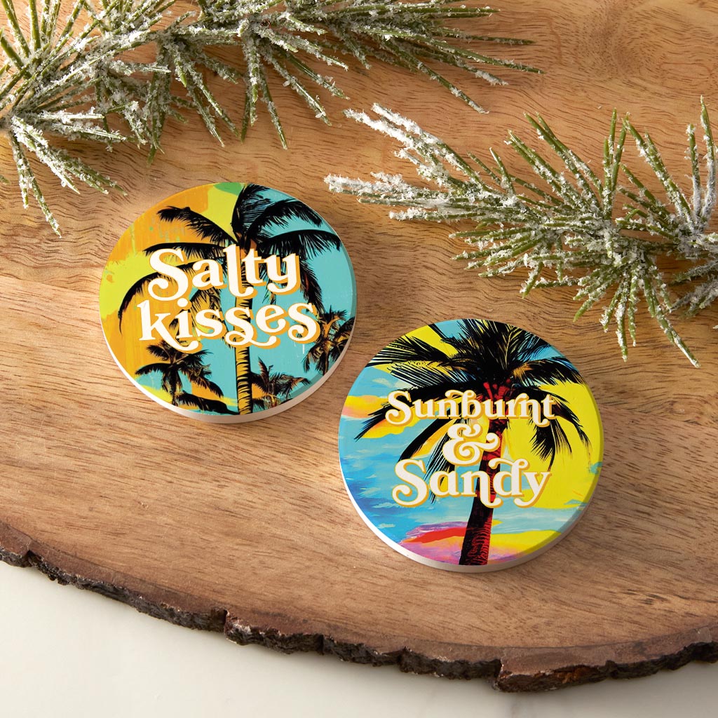 Bright Florida Palm Trees | Absorbent Car Coasters | Set of 2 | Min 4