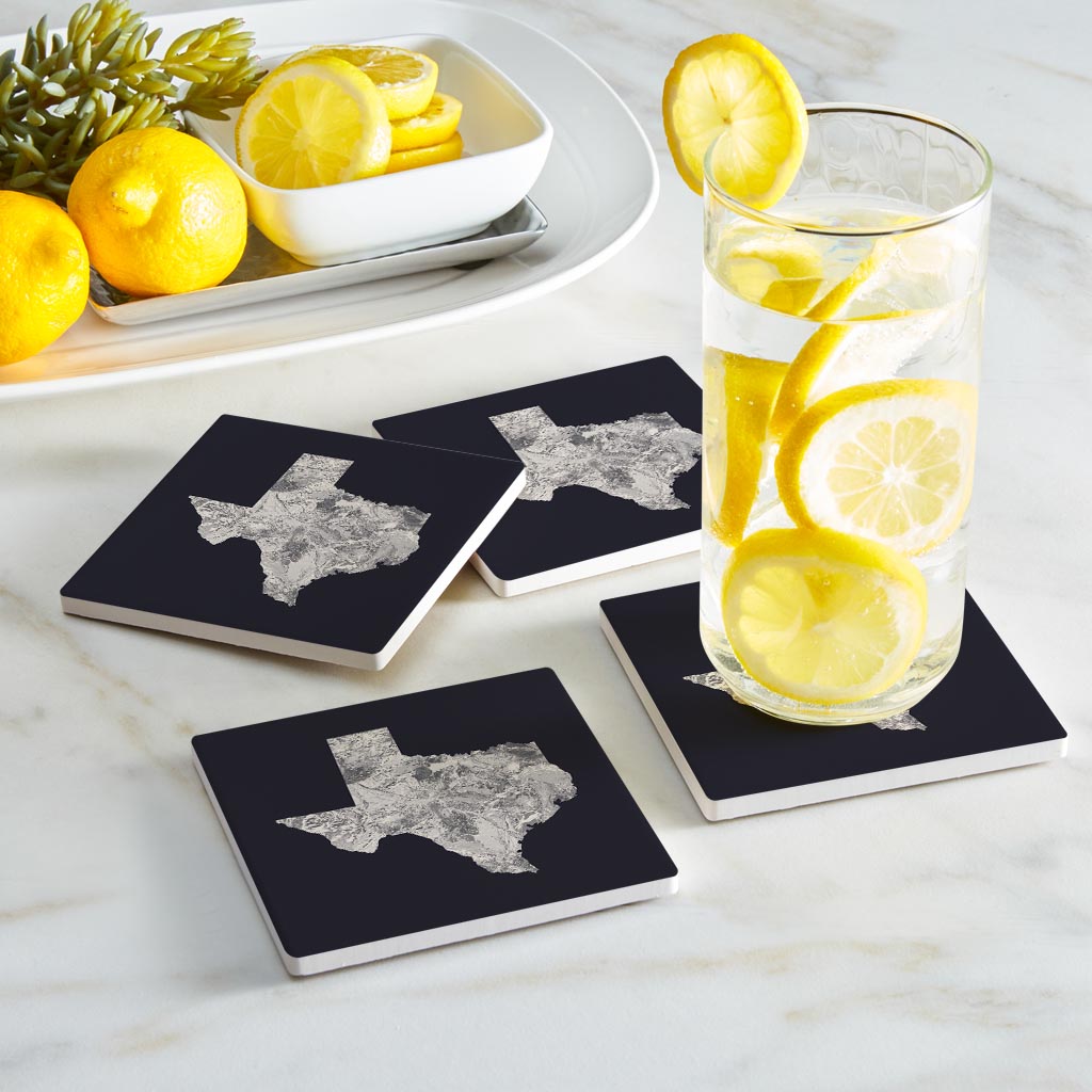 Modern Minimalist Texas Metal State Shape | Absorbent Coasters | Set of 4 | Min 2