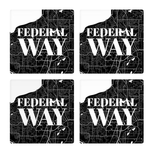 Minimalistic B&W Washington Federal Way Map| Absorbent Coasters | Set of 4 | Min 2