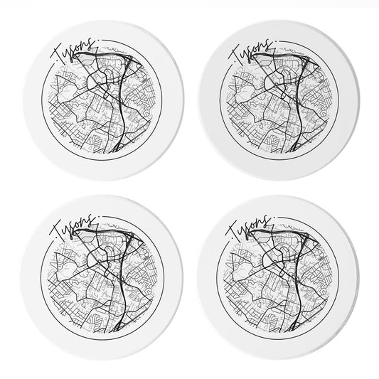 Minimalistic B&W Virginia Tysons Circle Map | Absorbent Coasters | Set of 4 | Min 2