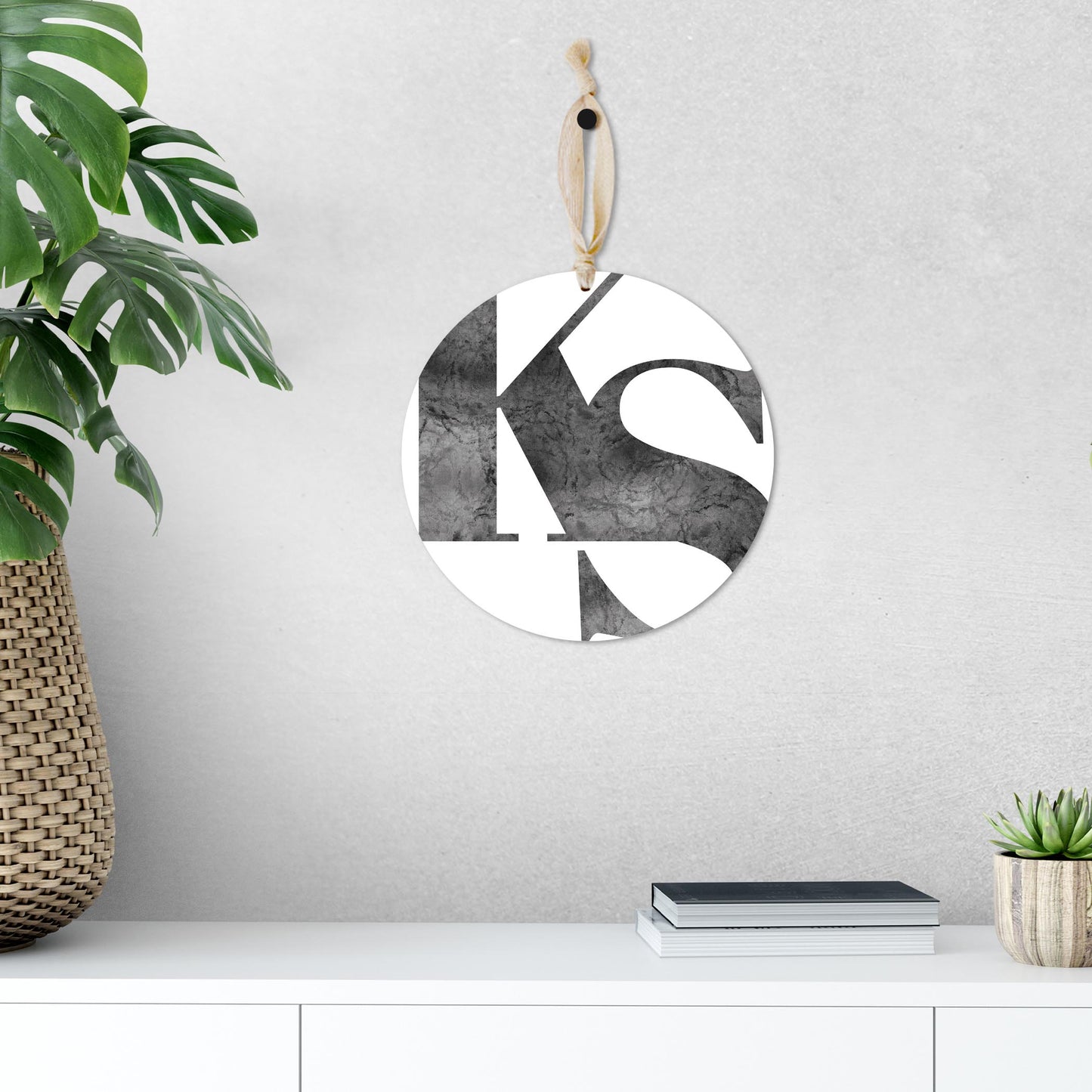 Minimalist B&W Kansas White Initials | Wood Ornament | Eaches | Min 1