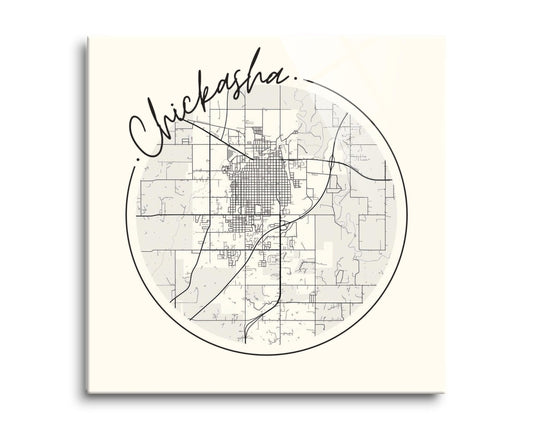 Modern Minimalist Oklahoma Chickasha Map | Hi-Def Glass Art | Eaches | Min 2