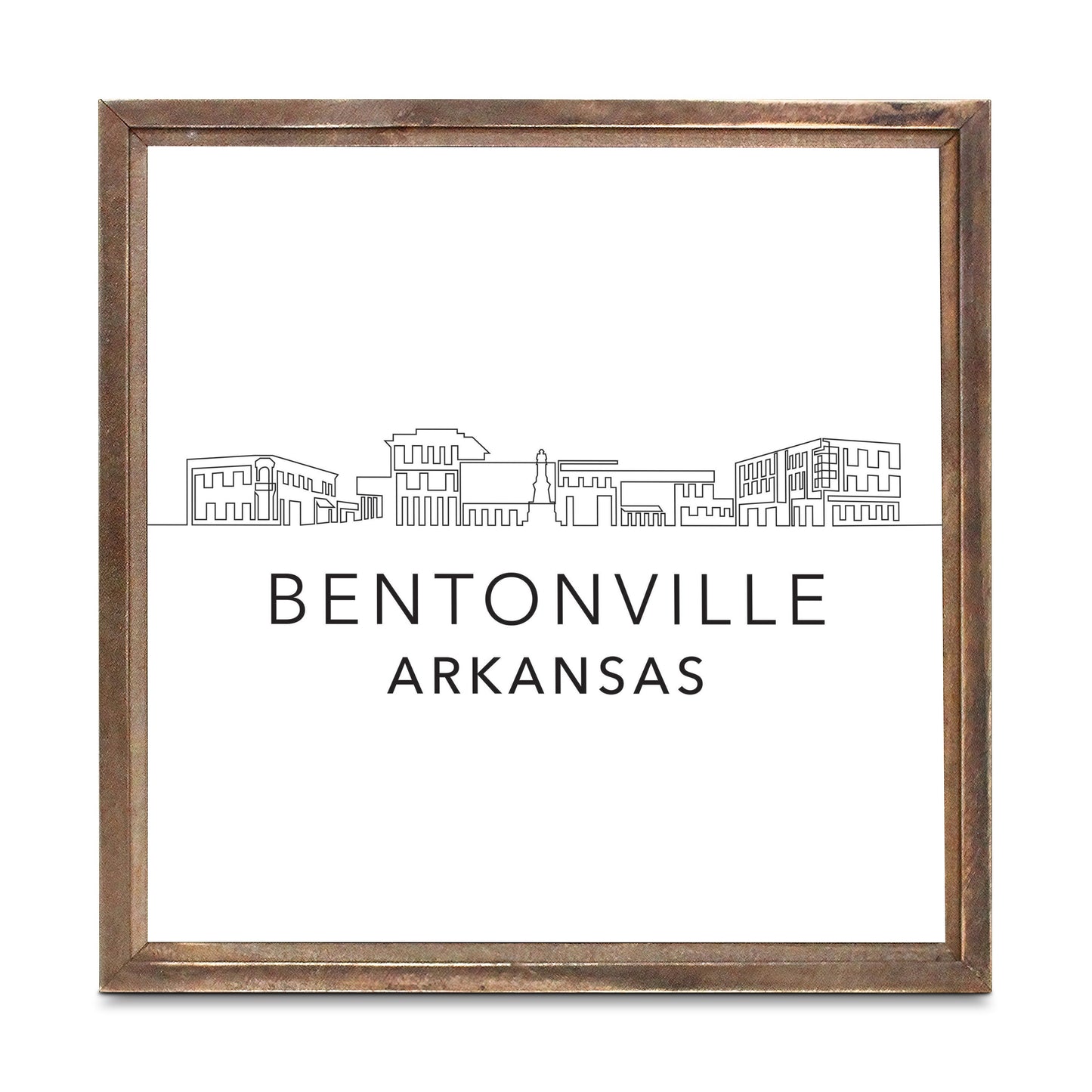 Minimalist B&W Arkansas Bentonville Skyline | Wood Sign | Eaches | Min 1