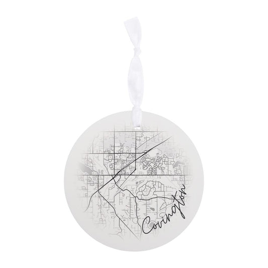 Minimalistic B&W Washington Covington Circle Map | Wood Ornament | Eaches | Min 6