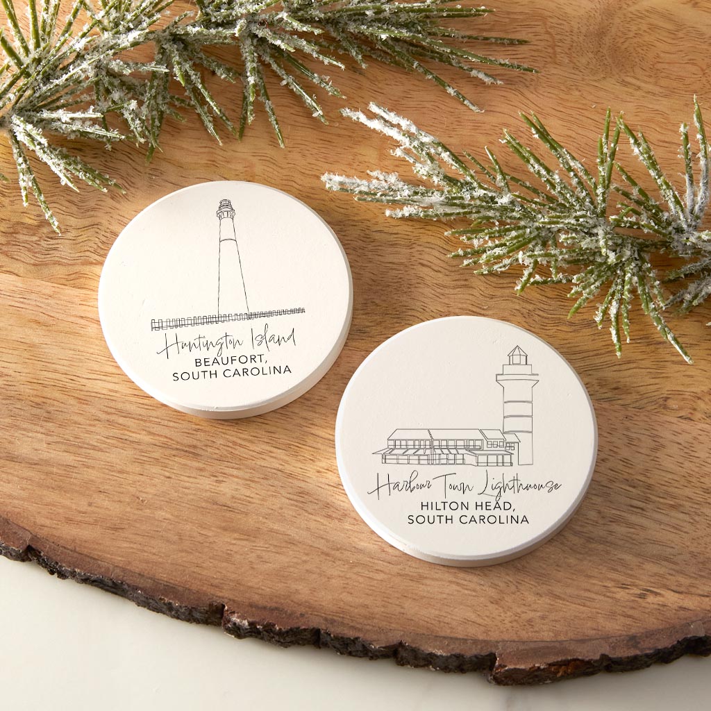 South Carolina Lighthouses | Absorbent Car Coasters | Set of 2 | Min 4