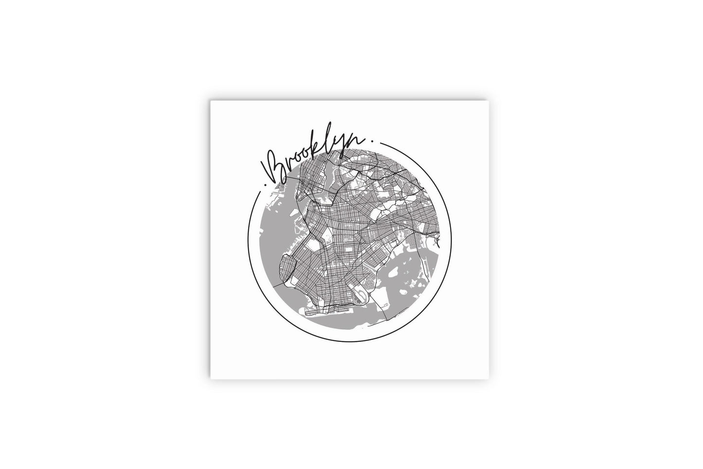 Minimalistic B&W New York Brooklyn Circle Map | Wood Sign | Eaches | Min 2