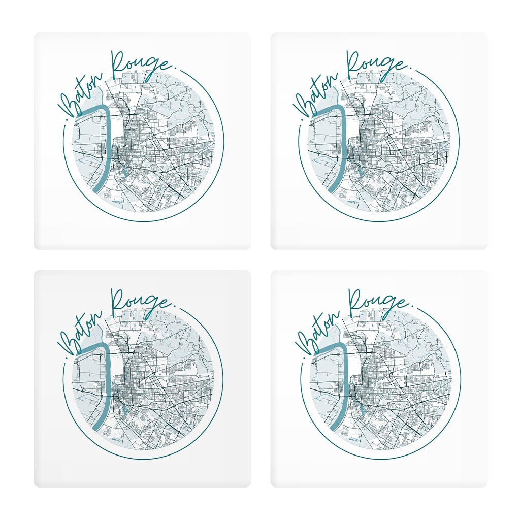 Blue White Baton Rouge Circle Map | Absorbent Coasters | Set of 4 | Min 2