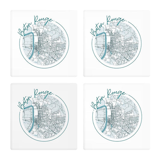 Blue White Baton Rouge Circle Map | Absorbent Coasters | Set of 4 | Min 2