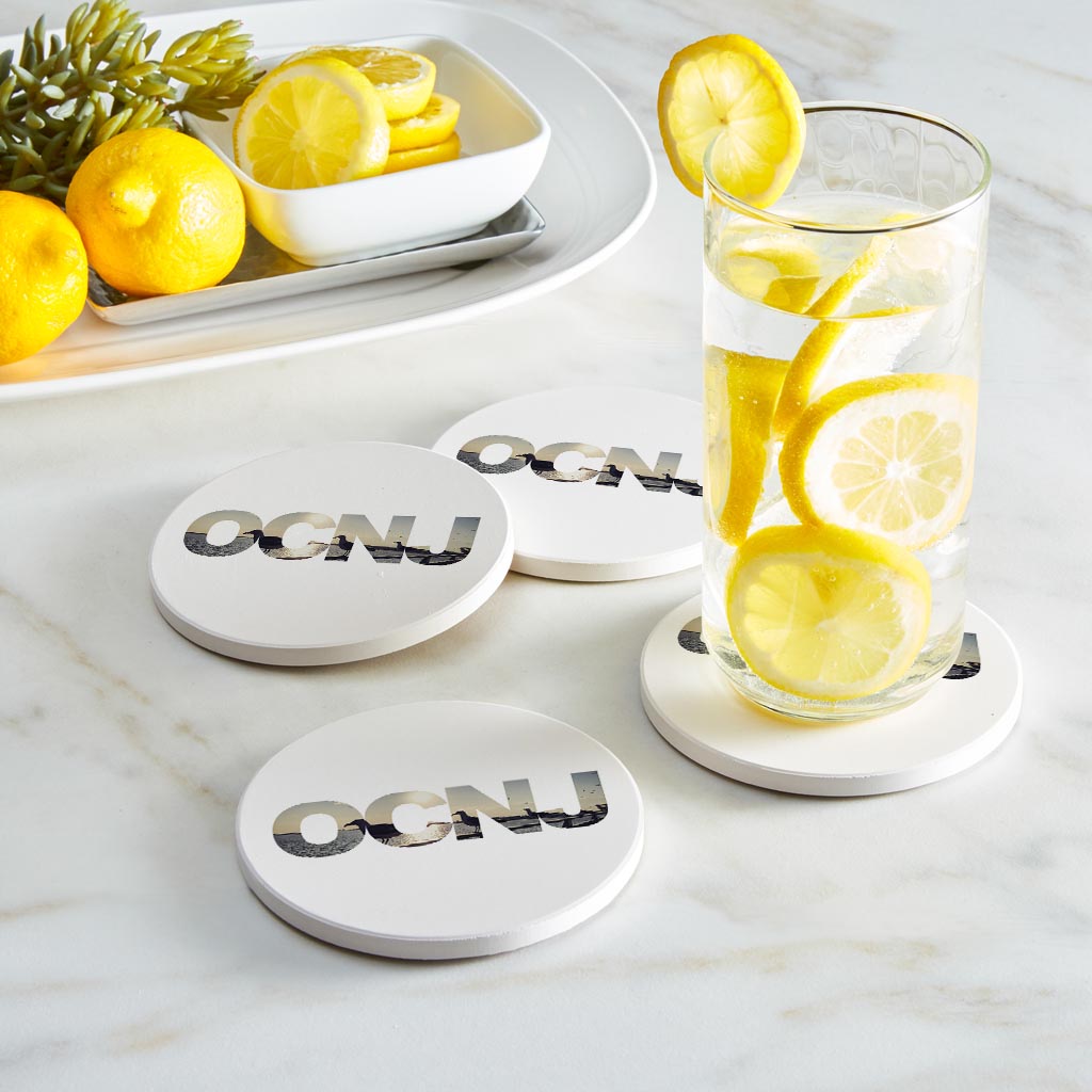 OCNJ Photo With Text | Absorbent Coasters | Set of 4 | Min 2