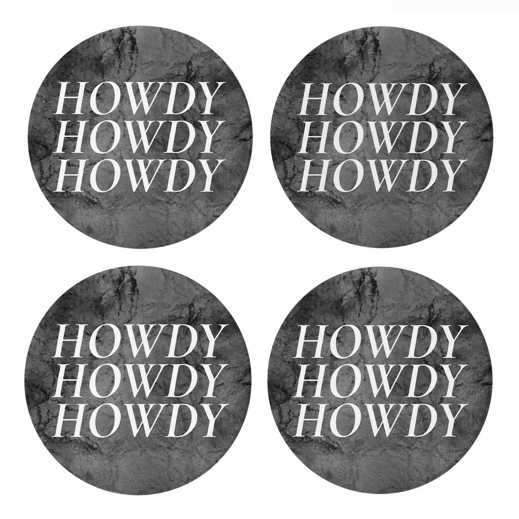 Minimalistic B&W Texas Textured Howdy | Absorbent Coasters | Set of 4 | Min 2