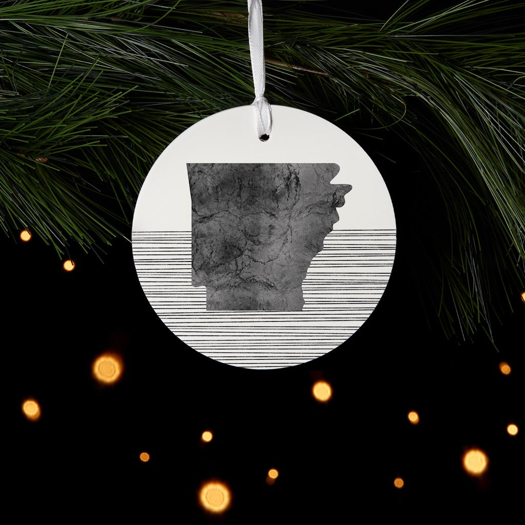 B&W Minimalist Arkansas Lines | Wood Ornament | Eaches | Min 6