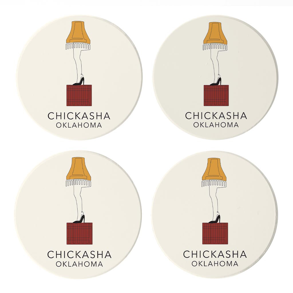 Modern Minimalist Oklahoma Colorful Chickasha Leg Lamp | Absorbent Coasters | Set of 4 | Min 2