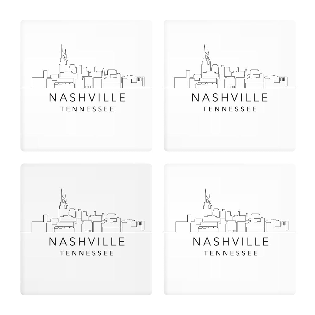 Minimalist B&W Tennessee Nashville Skyline | Absorbent Coasters | Set of 4 | Min 2